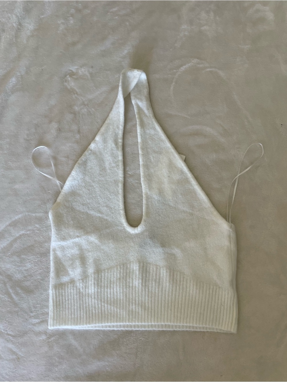 Cotton Candy White Halter Keyhole Knit Crop Top
